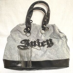 Y2K Juicy Couture Daydreamer Velour Bag Tote Gray Gothic Logo Heart Charm NWT